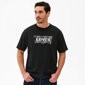 Levi's Graphic Tee Checkered Logo Short Sleeve Crew Neck Black and Gray XL